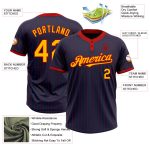 Custom Name and Number Gold Unisex Softball Jersey - Personalized Navy Red Pinstripe Two-Button Design Personalized Navy