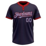 Custom Name Number Two-Button Unisex Softball Jersey - Personalized Navy Red Pinstripe Light Blue Design Personalized Navy