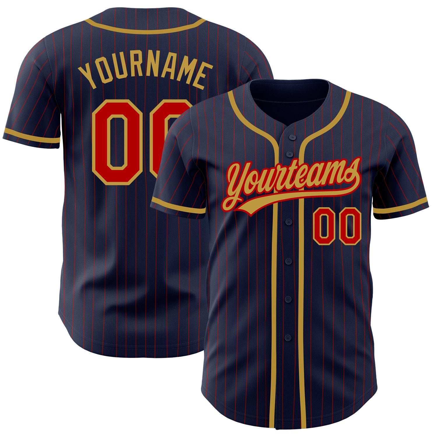 Custom Name Number Baseball Jersey Personalized Navy Red Pinstripe Old Gold Authentic Team Gear Personalized Navy Red Pinstripe