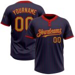 Custom Unisex Softball Jersey Personalized with Name and Number - Navy Red Pinstripe Old Gold Two-Button Design Personalized