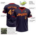 Custom Unisex Softball Jersey Personalized with Name and Number - Navy Red Pinstripe Old Gold Two-Button Design Personalized