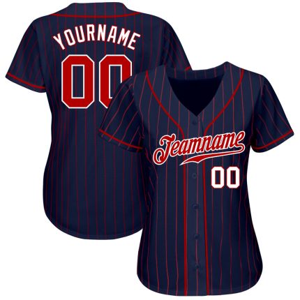 Custom Name Number Personalized Authentic Baseball Jersey Red-White Navy Pinstripe Personalized Navy Red Pinstripe Red-White