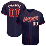 Custom Name Number Personalized Authentic Baseball Jersey Red-White Navy Pinstripe Personalized Navy Red Pinstripe Red-White
