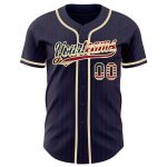 Custom Name Number Vintage USA Flag Baseball Jersey - Personalized Navy Red Pinstripe Team Cream Personalized Navy Red Pinstripe