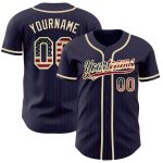 Custom Name Number Vintage USA Flag Baseball Jersey - Personalized Navy Red Pinstripe Team Cream Personalized Navy Red Pinstripe