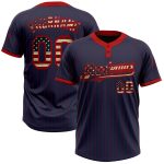 Custom Name Number Vintage Pinstripe USA Flag Softball Jersey Unisex Two-Button Navy Red Personalized Navy Red Pinstripe