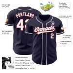 Custom Personalized Authentic Baseball Jersey - Navy Red Pinstripe with Name and Number - White Gray Personalized Navy Red