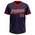 Personalized Unisex Softball Jersey - Navy Red Pinstripe Two-Button Design Personalized Navy Red Pinstripe White Two-Button