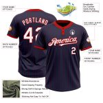 Custom Team Softball Jersey: Personalized Unisex Two-Button White Navy Red Pinstripe with Name & Number Personalized Navy