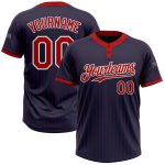 Personalized Unisex Softball Jersey - Navy Red Pinstripe Two-Button Design Personalized Navy Red Pinstripe White Two-Button