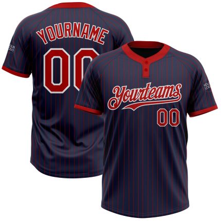 Personalized Unisex Softball Jersey - Navy Red Pinstripe Two-Button Design Personalized Navy Red Pinstripe White Two-Button