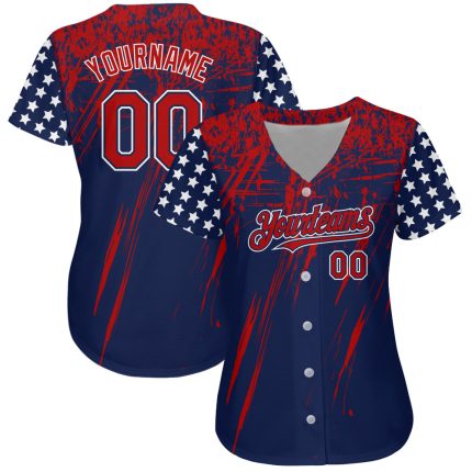 Custom Name and Number 3D American Flag Baseball Jersey - Personalized Navy Red-Royal Team Apparel Personalized Navy Red-Royal