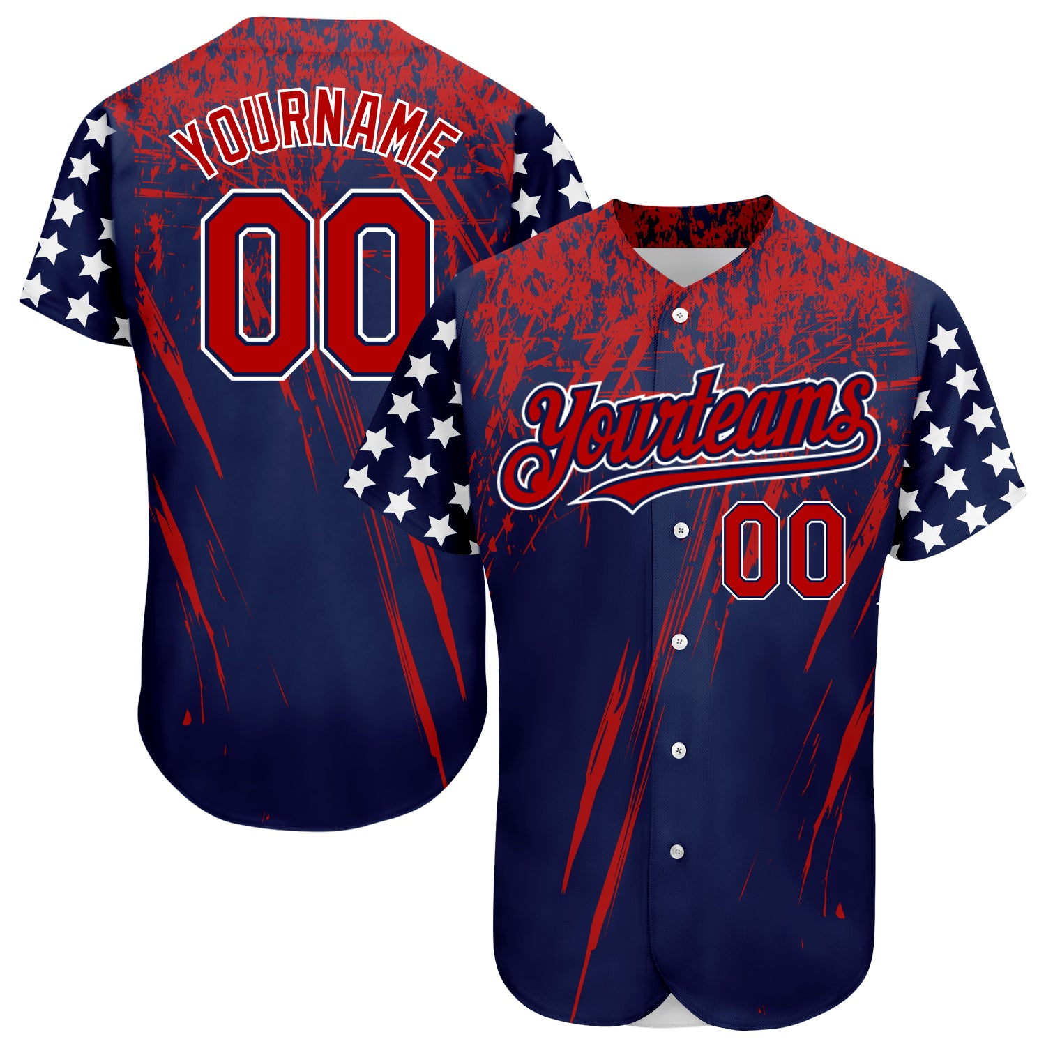 Custom Name and Number 3D American Flag Baseball Jersey - Personalized Navy Red-Royal Team Apparel Personalized Navy Red-Royal