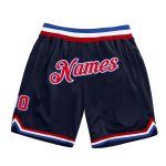 Custom Navy Red-Royal Throwback Basketball Shorts with Team Name & Number - Personalized Athletic Apparel Personalized Navy