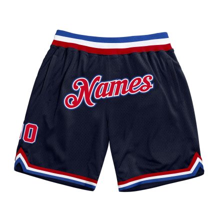Custom Navy Red-Royal Throwback Basketball Shorts with Team Name & Number - Personalized Athletic Apparel Personalized Navy
