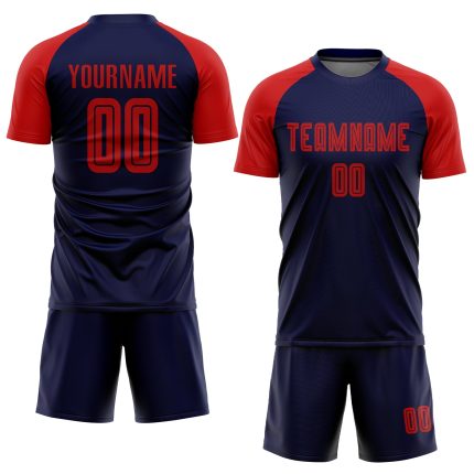 Custom Name & Number Soccer Uniform Jersey - Personalized Navy Red Sublimation Team Gear Personalized Navy Red Sublimation