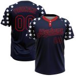 Personalized 3D American Flag Unisex Softball Jersey - Navy Red-White Two-Button Fashion Personalized Navy Red-White 3D American