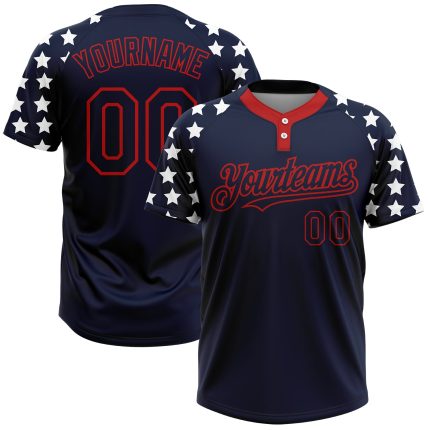 Personalized 3D American Flag Unisex Softball Jersey - Navy Red-White Two-Button Fashion Personalized Navy Red-White 3D American