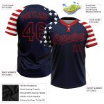 Custom Name Number 3D American Flag Unisex Softball Jersey - Personalized Navy Red-White Two-Button Design Personalized Navy