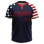 Custom Name Number 3D American Flag Unisex Softball Jersey - Personalized Navy Red-White Two-Button Design Personalized Navy