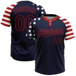 Custom Name Number 3D American Flag Unisex Softball Jersey - Personalized Navy Red-White Two-Button Design Personalized Navy