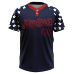 Personalized 3D American Flag Unisex Softball Jersey - Navy Red-White Two-Button Fashion Personalized Navy Red-White 3D American