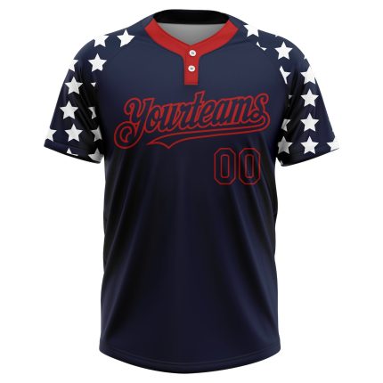 Personalized 3D American Flag Unisex Softball Jersey - Navy Red-White Two-Button Fashion Personalized Navy Red-White 3D American