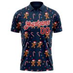 Custom Name and Number 3D Christmas Golf Polo Shirt - Personalized Navy Red-White Performance Team Apparel Personalized Navy