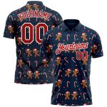 Custom Name and Number 3D Christmas Golf Polo Shirt - Personalized Navy Red-White Performance Team Apparel Personalized Navy