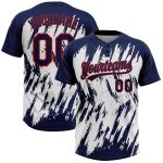 Custom Name and Number Unisex Softball Jersey - Navy Red-White 3D Pattern Two-Button Sharp Shape Personalized Navy Red-White