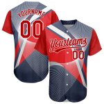 Custom Name and Number Authentic Baseball Jersey - Personalized Navy Red-White 3D Abstract Sport Design Personalized Navy
