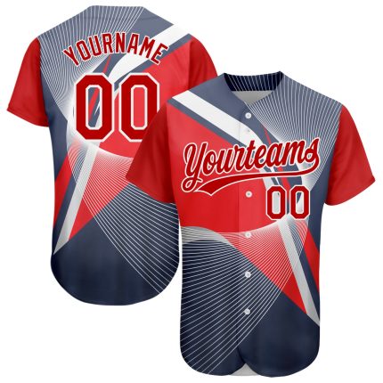 Custom Name and Number Authentic Baseball Jersey - Personalized Navy Red-White 3D Abstract Sport Design Personalized Navy