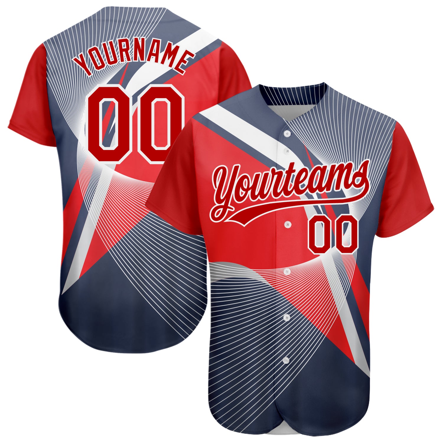 Custom Name and Number Authentic Baseball Jersey - Personalized Navy Red-White 3D Abstract Sport Design Personalized Navy