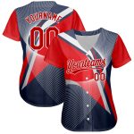 Custom Name and Number Authentic Baseball Jersey - Personalized Navy Red-White 3D Abstract Sport Design Personalized Navy