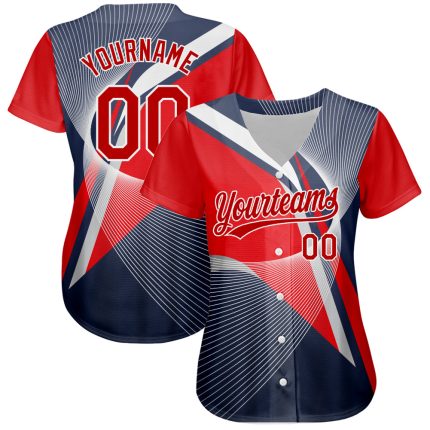 Custom Name and Number Authentic Baseball Jersey - Personalized Navy Red-White 3D Abstract Sport Design Personalized Navy