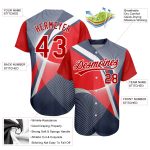 Custom Name and Number Authentic Baseball Jersey - Personalized Navy Red-White 3D Abstract Sport Design Personalized Navy