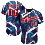 Custom Name and Number Authentic Baseball Jersey with Personalized Navy Red-White 3D Pattern Design Personalized Navy Red-White