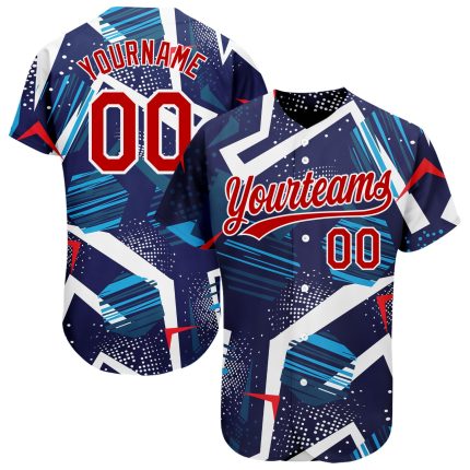 Custom Name and Number Authentic Baseball Jersey with Personalized Navy Red-White 3D Pattern Design Personalized Navy Red-White