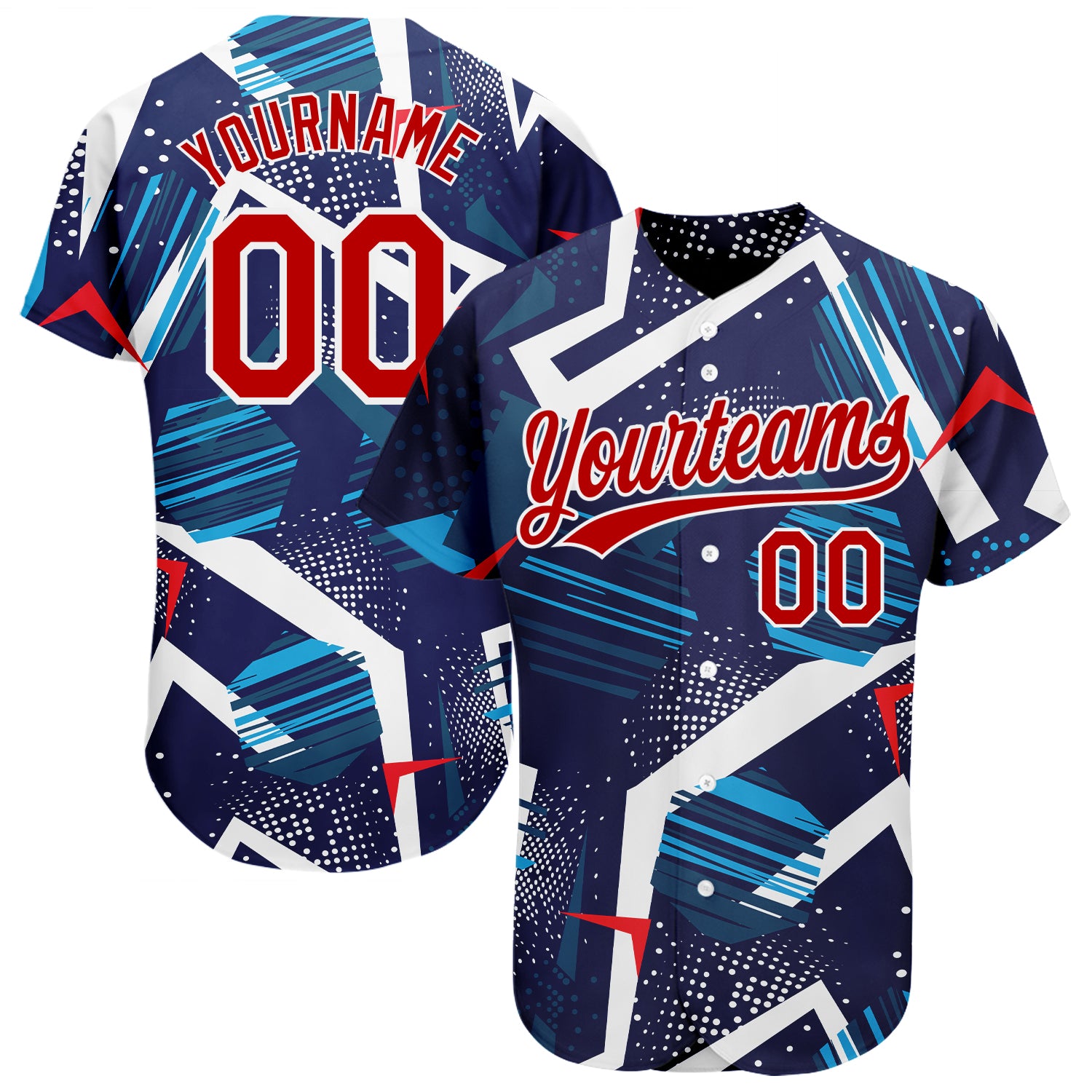 Custom Name and Number Authentic Baseball Jersey with Personalized Navy Red-White 3D Pattern Design Personalized Navy Red-White