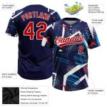 Custom Name and Number Unisex Softball Jersey - Personalized 3D Pattern Navy Red-White Two-Button Design Personalized Navy