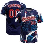 Custom Name and Number Unisex Softball Jersey - Personalized 3D Pattern Navy Red-White Two-Button Design Personalized Navy