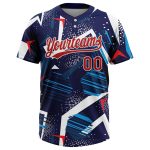 Custom Name and Number Unisex Softball Jersey - Personalized 3D Pattern Navy Red-White Two-Button Design Personalized Navy