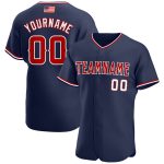 Custom Name and Number Authentic American Flag Baseball Jersey - Personalized Navy Red-White Team Apparel Personalized Navy