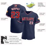 Custom Name and Number Authentic American Flag Baseball Jersey - Personalized Navy Red-White Team Apparel Personalized Navy