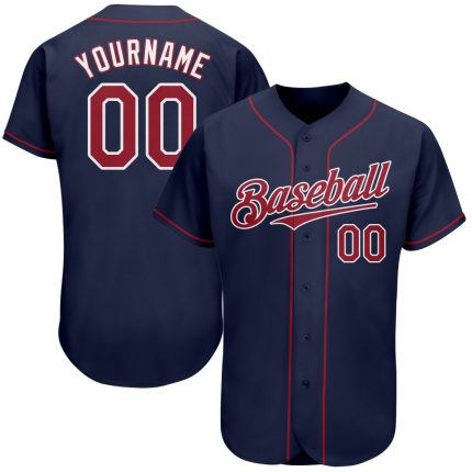 Custom Name and Number Authentic Baseball Jersey - Personalized Navy Red-White Team Jersey Personalized Navy Red-White Authentic