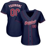 Custom Name and Number Authentic Baseball Jersey - Personalized Navy Red-White Team Jersey Personalized Navy Red-White Authentic