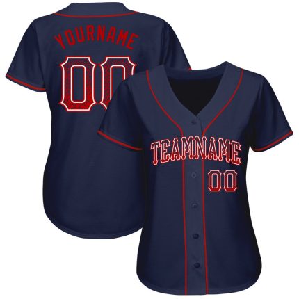 Custom Name and Number Authentic Baseball Jersey Red White Navy Drift Fashion Personalized Navy Red-White Authentic Drift