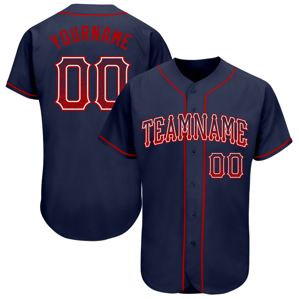 Custom Name and Number Authentic Baseball Jersey Red White Navy Drift Fashion Personalized Navy Red-White Authentic Drift