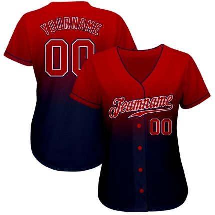 Custom Name and Number Baseball Jersey - Personalized Authentic Navy Red-White Fade Fashion Team Apparel Personalized Navy
