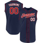 Personalized Authentic Baseball Jersey - Red-White Navy Sleeveless Design Personalized Navy Red-White Authentic Sleeveless